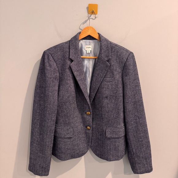 NEW J. Crew Herringbone Wool Blend Schoolboy Blazer in Blue, Size 14 - Picture 3 of 12